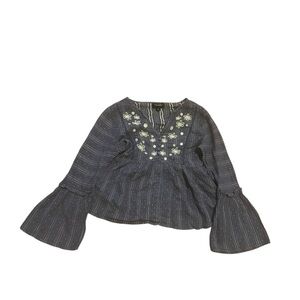 RD + KoKo Y2K Navy Floral Lace Women Flared Blouse Sz S